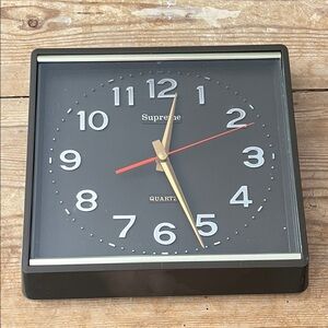 MCM Wall Clock Square Wedge Brown Plastic Frame & Face Silver Dial Brass Hands